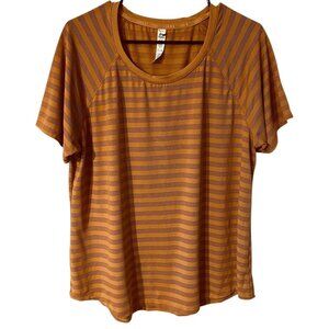 RBX Womens XL Camel Striped Short Sleeve Activewear Shirt Breathable Lightweight